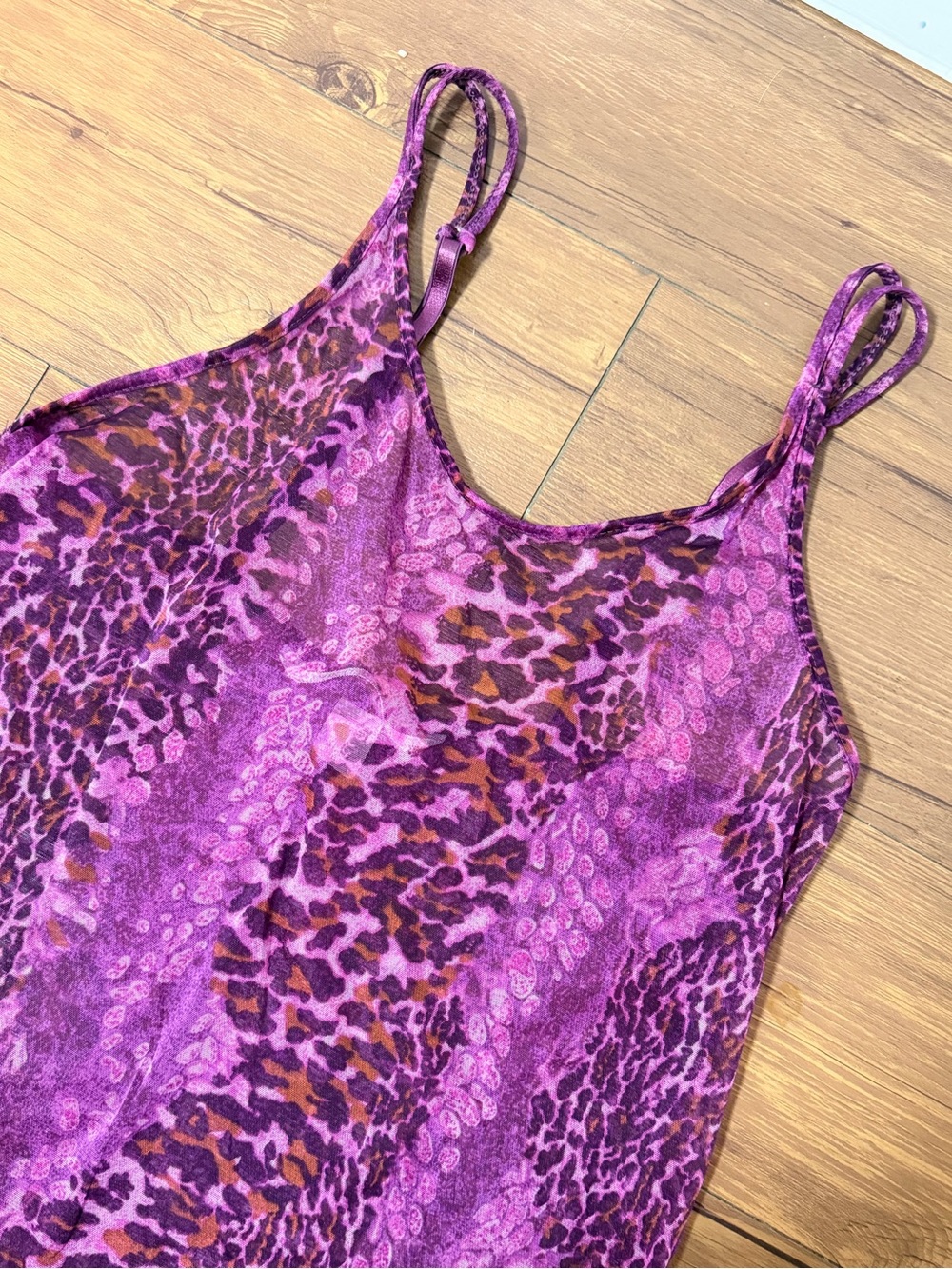 Victoria's Secret Purple Leopard Print Teddy Slip Size Small Lace Semi Sheer